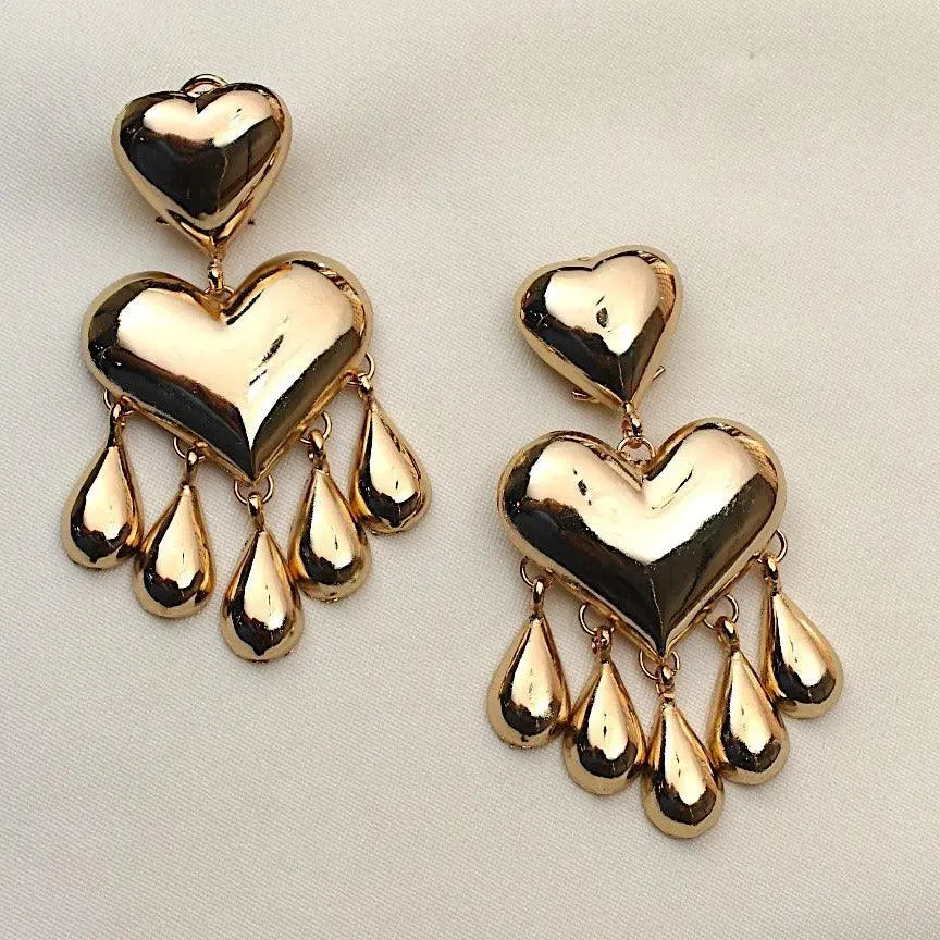 TFC Bold Heart Drops Gold Plated Dangler Earrings