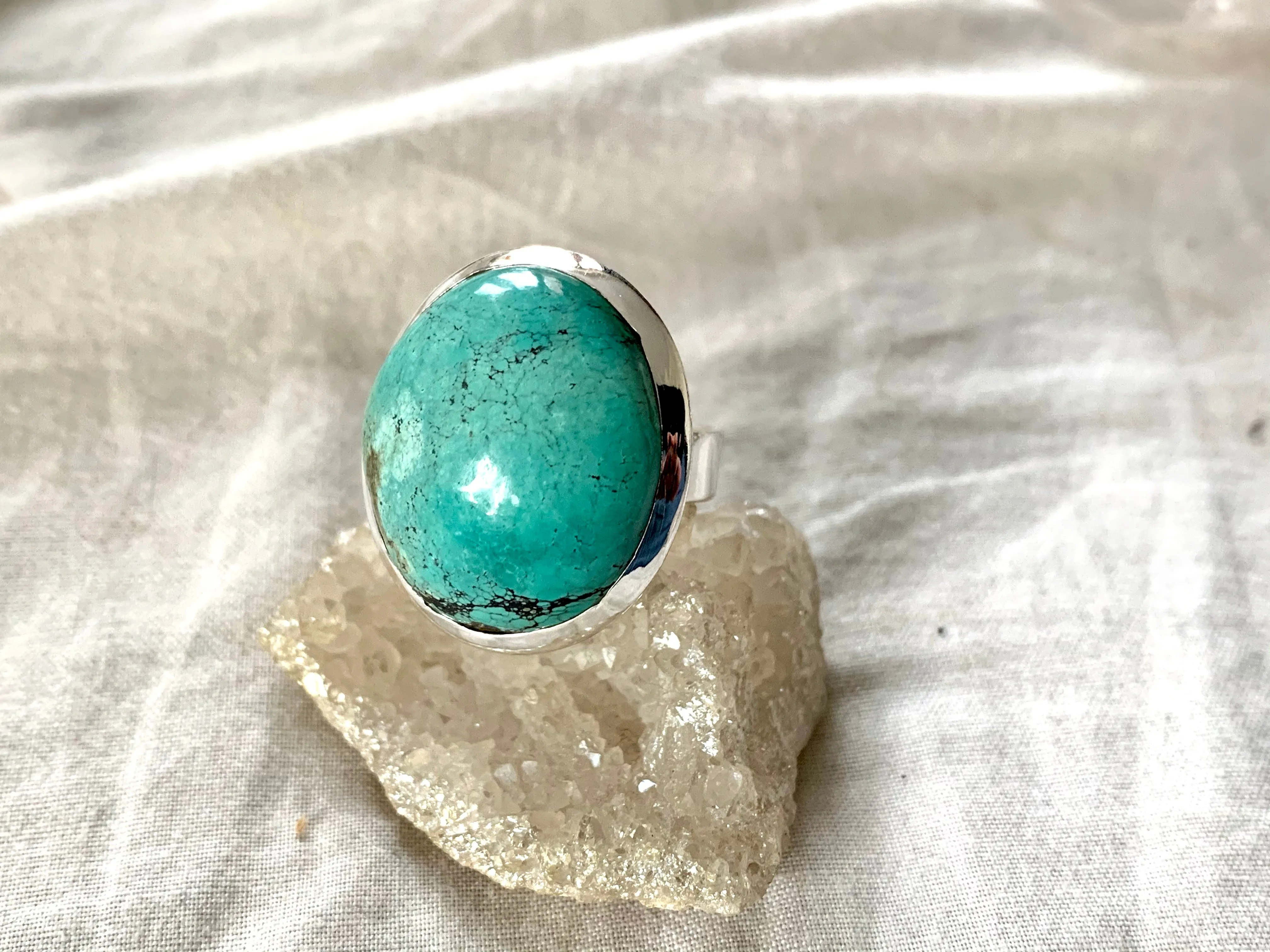 Tibetan Turquoise Adjustable Ring - Large Round