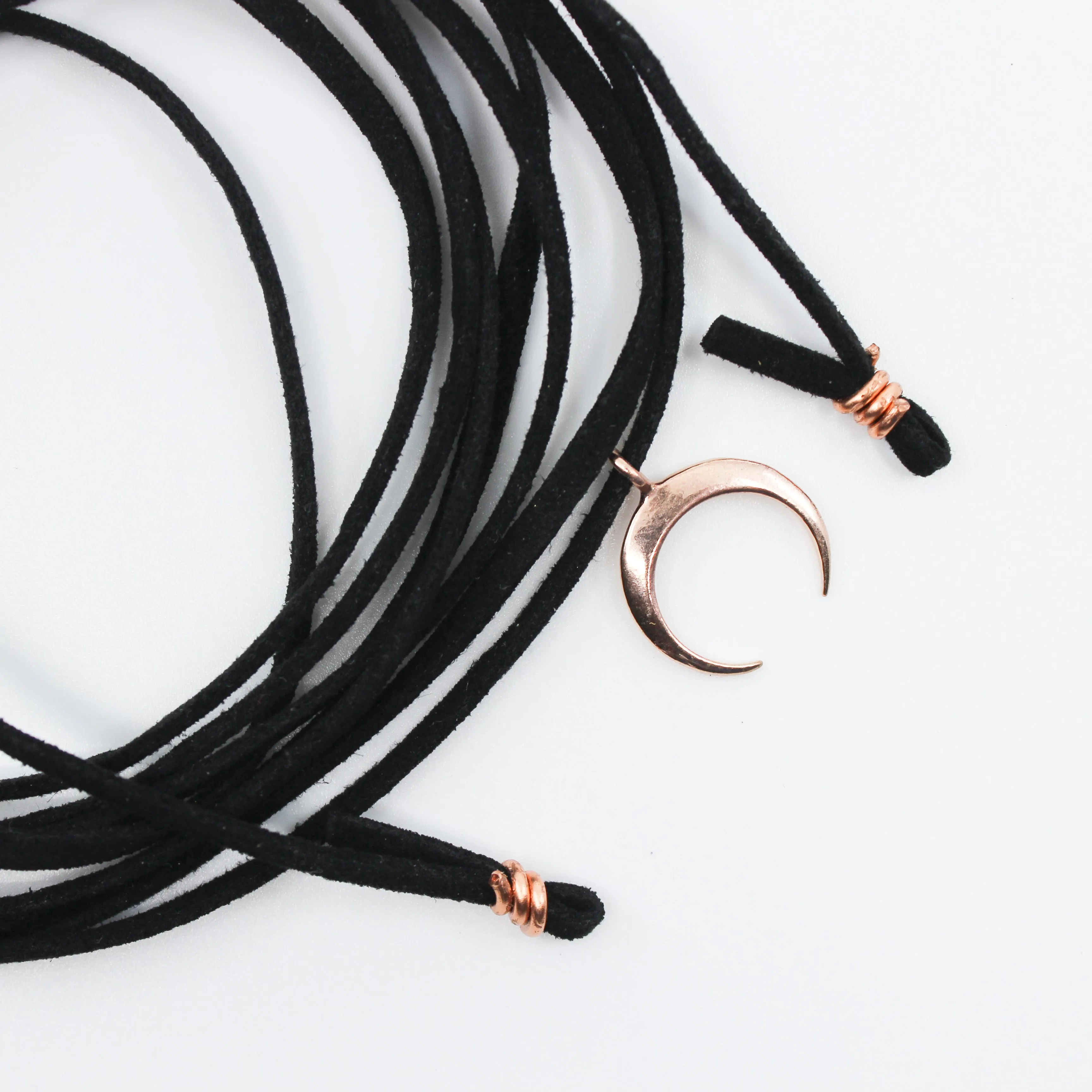 Twilight Dream // Black Suede Crescent Choker, Rose Gold, Gold, Silver, Lariat Necklace // BH-N025