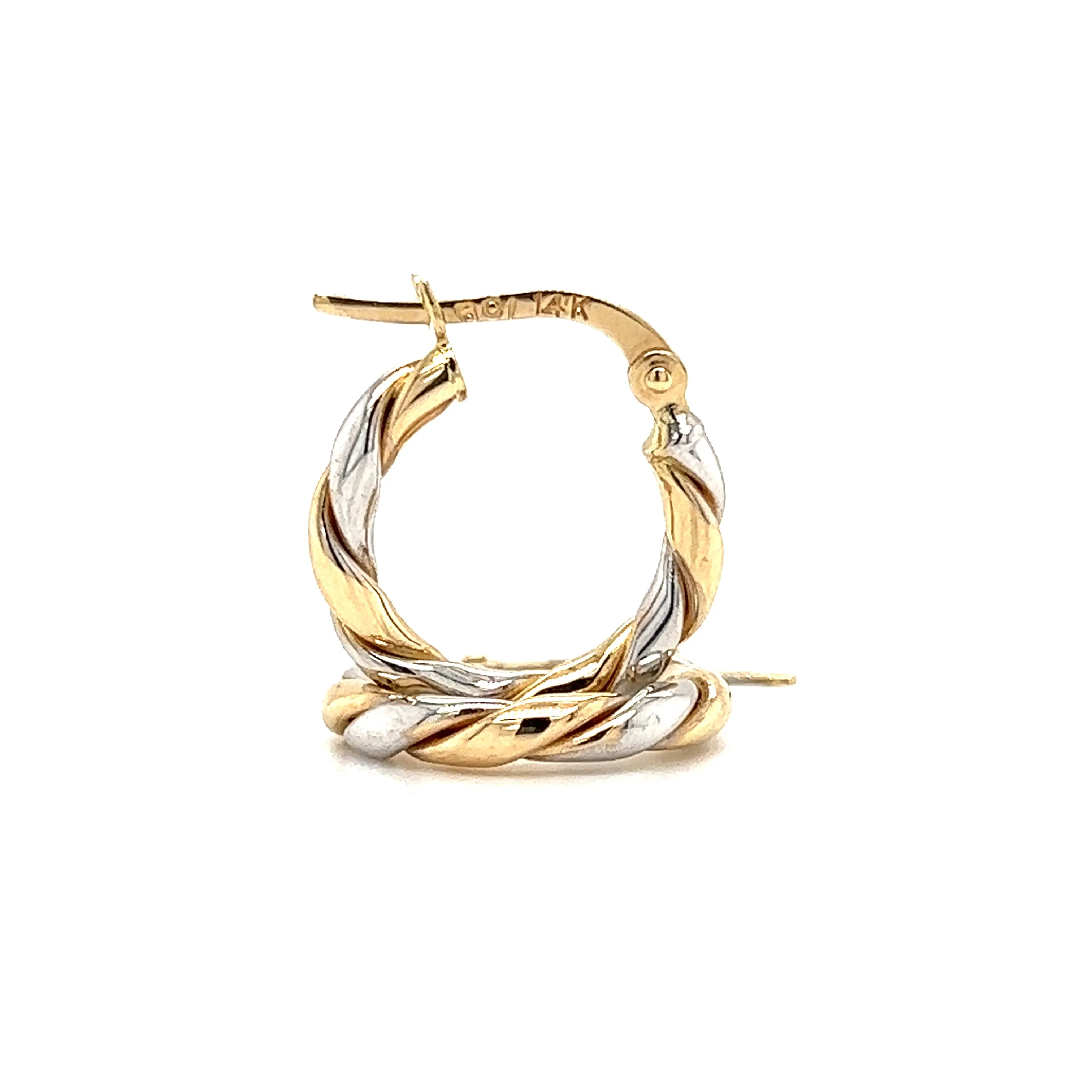 Twisted Hoop 15mm Earrings in 14K White and Yellow Gold