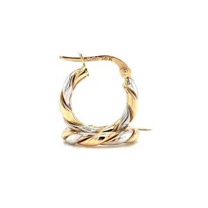 Twisted Hoop 15mm Earrings in 14K White and Yellow Gold