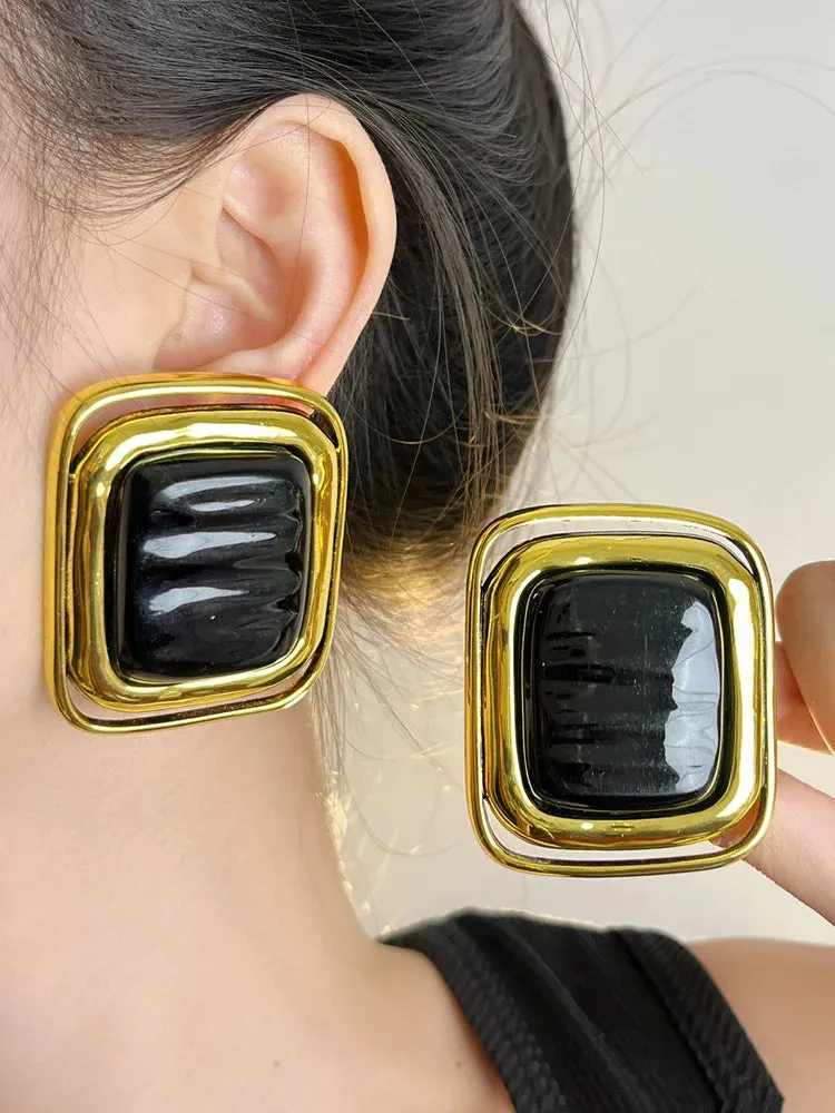 VAIGE Bold Metal Rectangular Ear Cuff - Large Stud Earrings in Silver and Gold