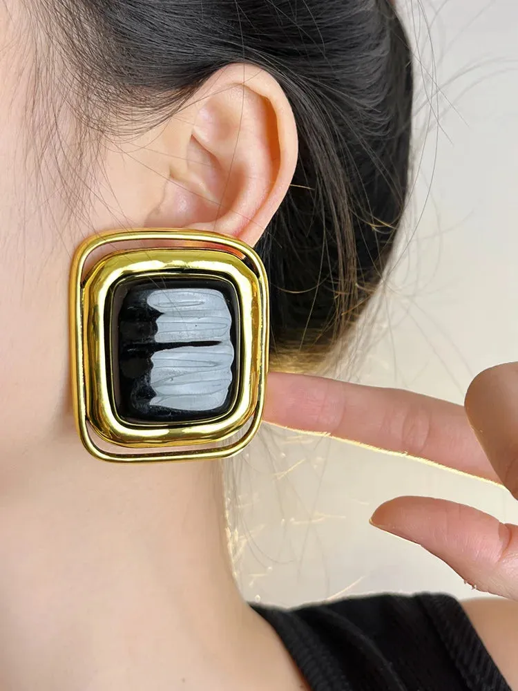 VAIGE Bold Metal Rectangular Ear Cuff - Large Stud Earrings in Silver and Gold