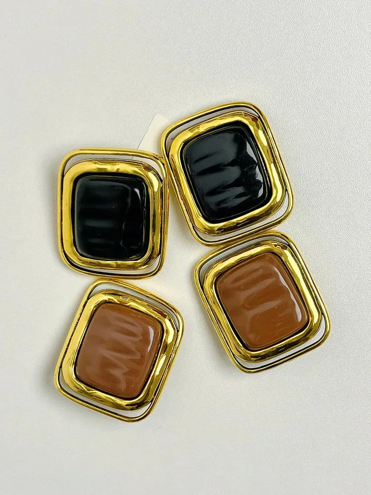 VAIGE Bold Metal Rectangular Ear Cuff - Large Stud Earrings in Silver and Gold