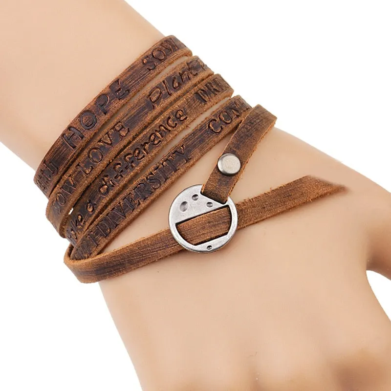 Vintage Bohemian Style Multilayer Wrap Genuine Leather Bracelet