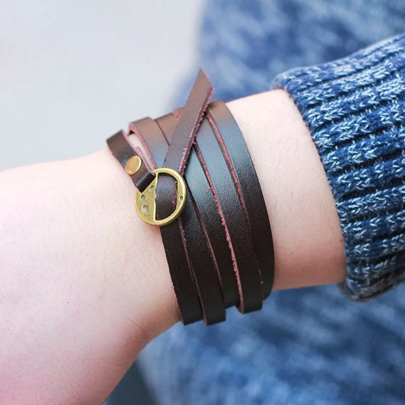 Vintage Bohemian Style Multilayer Wrap Genuine Leather Bracelet