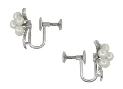 Vintage Mikimoto Pearl Cluster Earrings in Sterling Silver