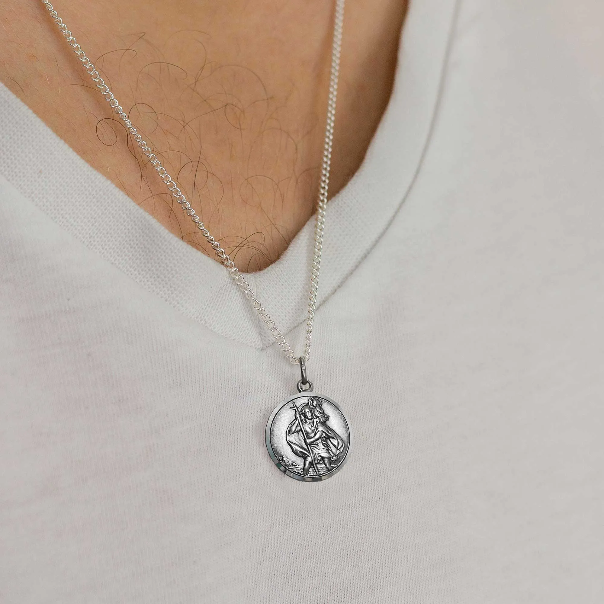 Vintage Style 20mm Personalised Silver St Christopher Necklace