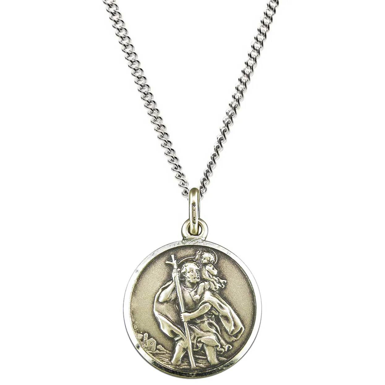 Vintage Style 20mm Personalised Silver St Christopher Necklace