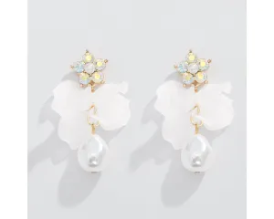 White Petals and Pearls with Crystal Earrings