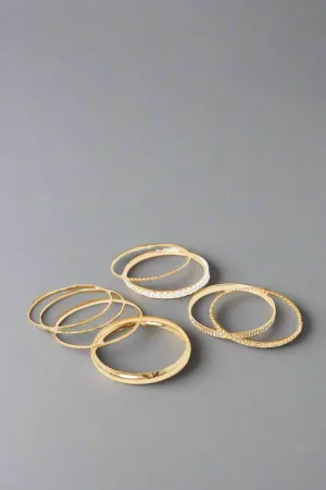 Women Gold Pearls Bangle Set (Pack of 8)