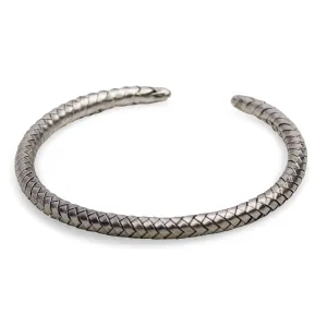 Woven Silver Open Bangle