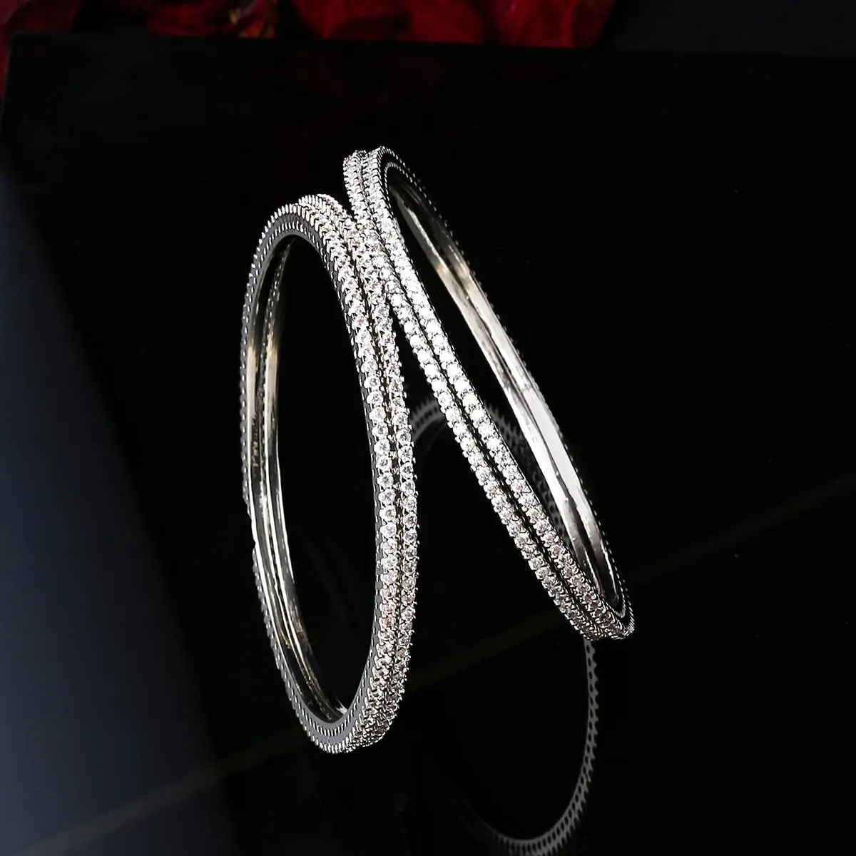 Yellow Chimes Bangles for Women & Girls Traditional American Diamond Bangles for women |Silver Tone White AD Stone Bangles for girls | Birthday Gift For girls & women Anniversary Gift for Wife