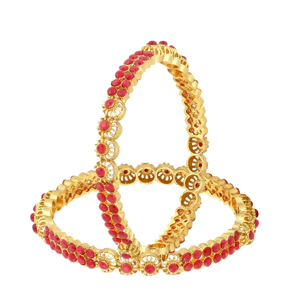 Yellow Chimes Designer Ruby Stones 2 PC Bangle Set Traditional Gold Plated Bangles for Women and Girls (2.6)