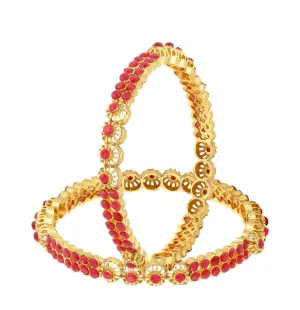 Yellow Chimes Designer Ruby Stones 2 PC Bangle Set Traditional Gold Plated Bangles for Women and Girls (2.6)